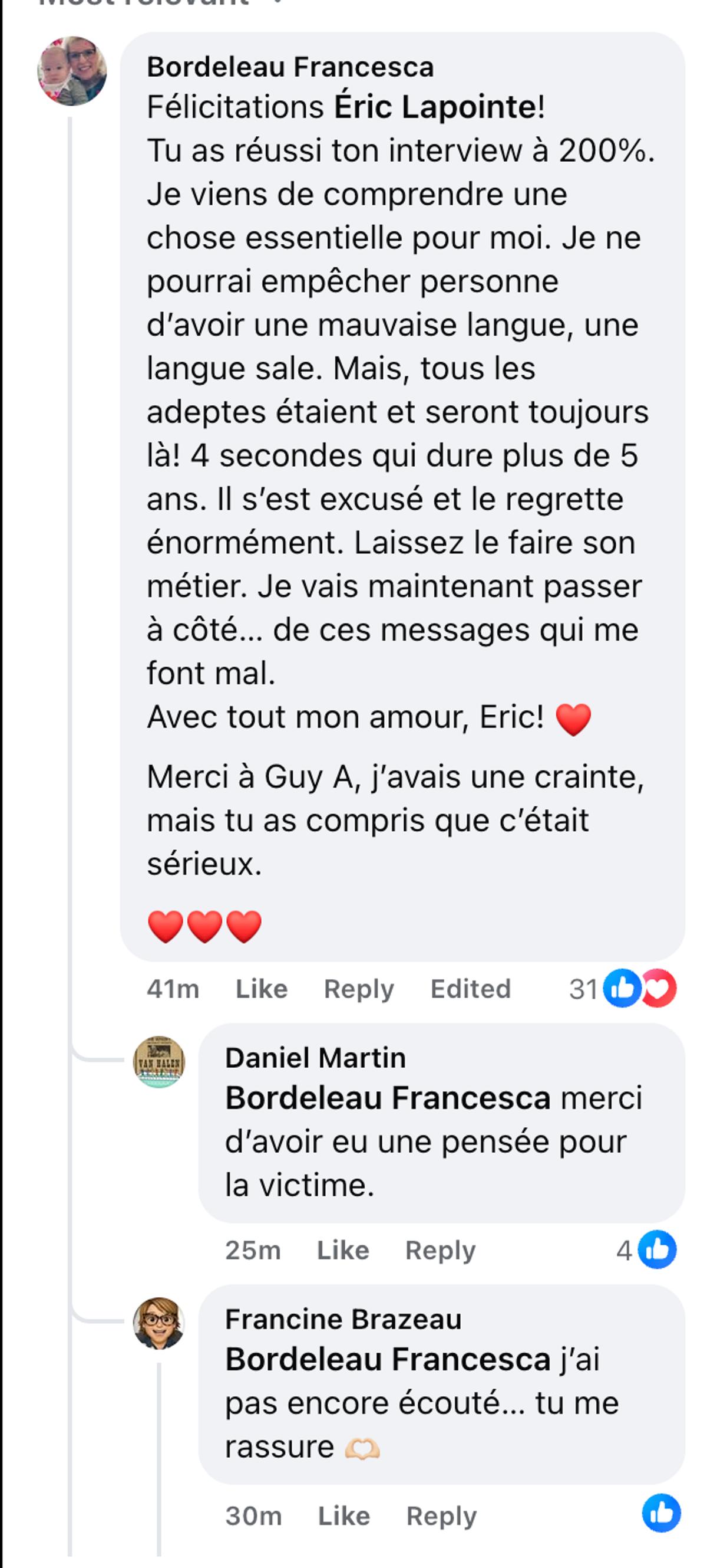 Commentaire sur le passage d'Éric Lapointe à Tout le monde en parle