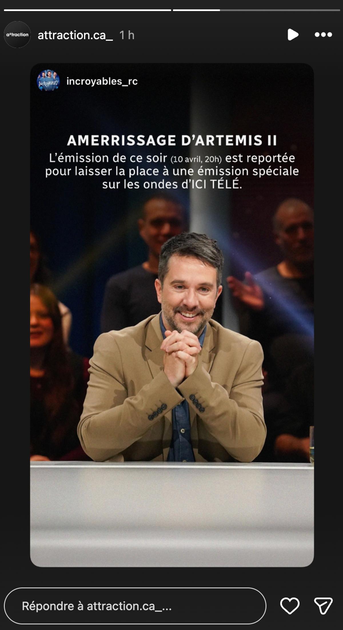 L'émission Incroyables! du 10 avril 2026 est repoussée