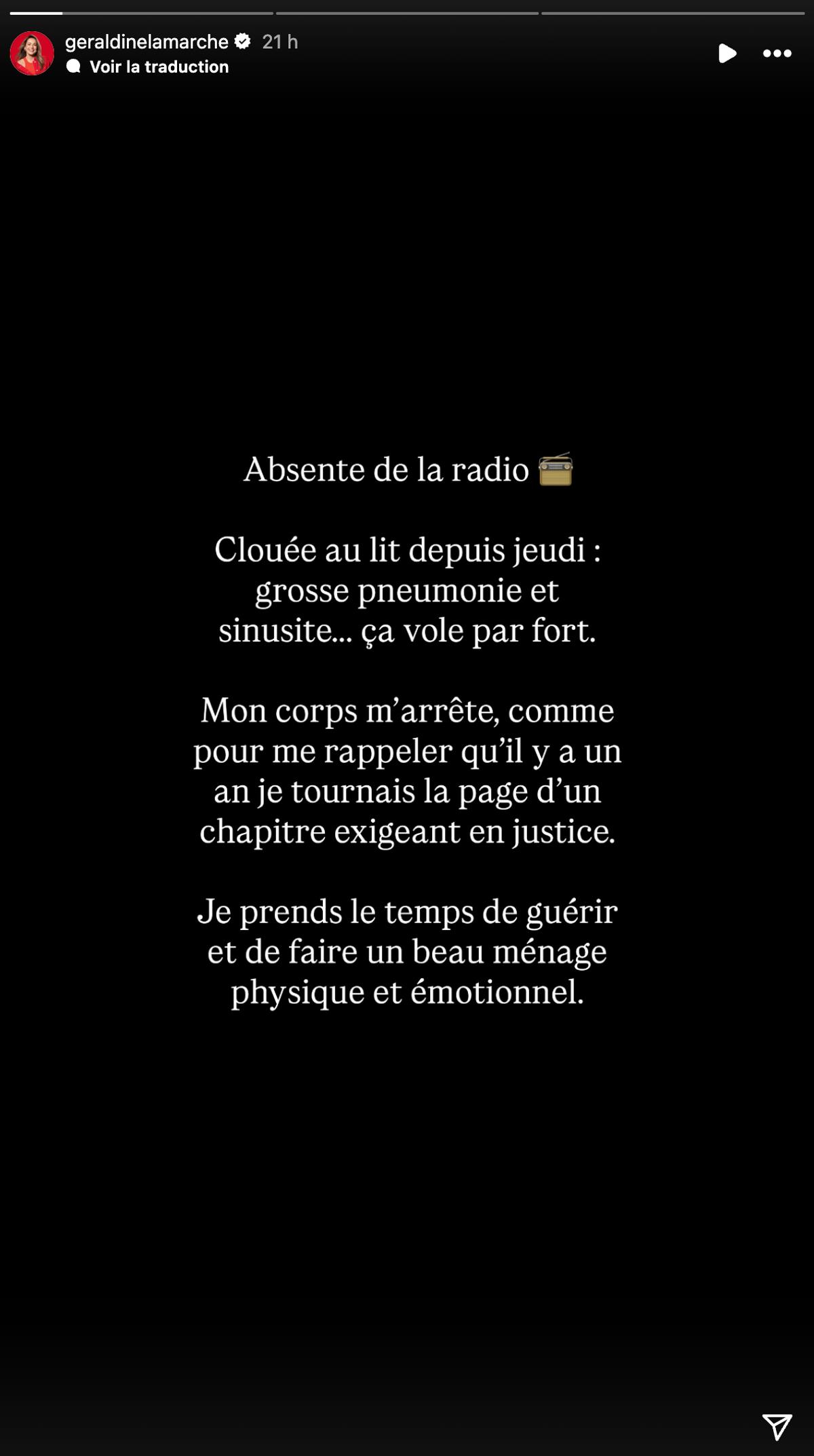 Géraldine Lamarche absente de la radio