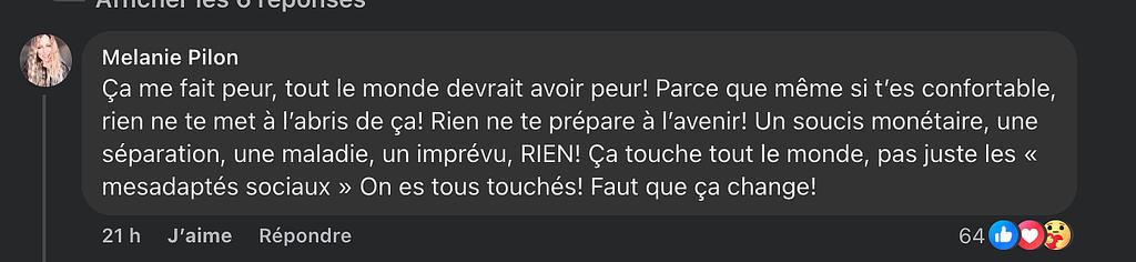 Capture d'écran Facebook, Murphy Cooper, crise du logement, commentaire