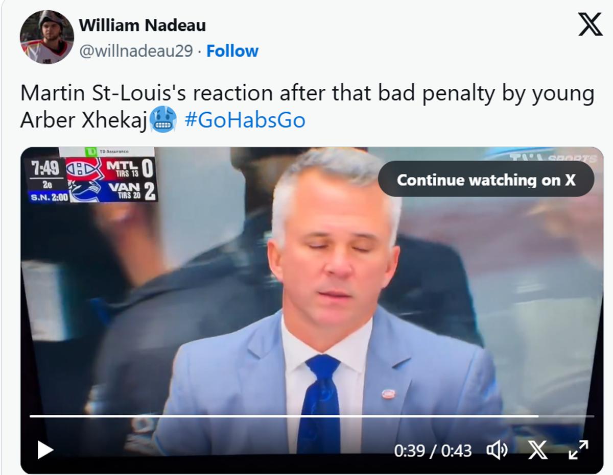 Réaction Martin St-Louis après la pénalité
