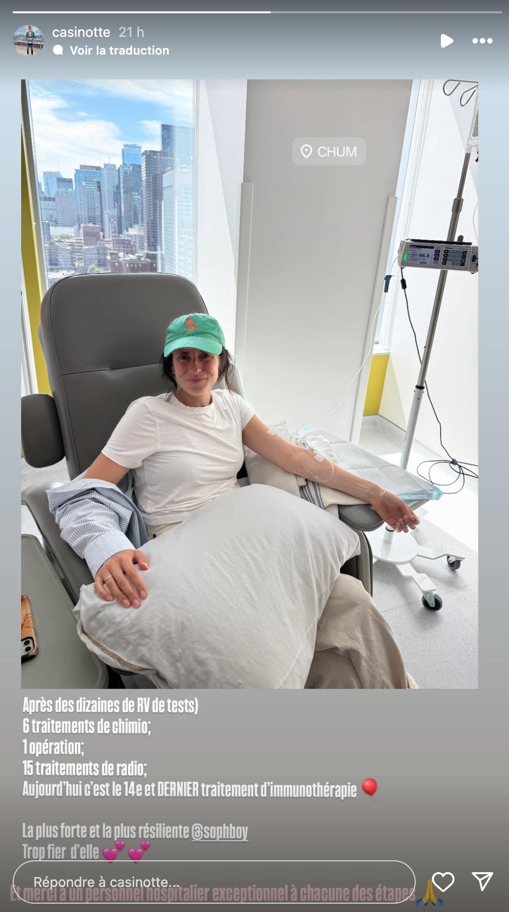 Sophie Boyer reçoit son dernier traitement d'immunothérapie