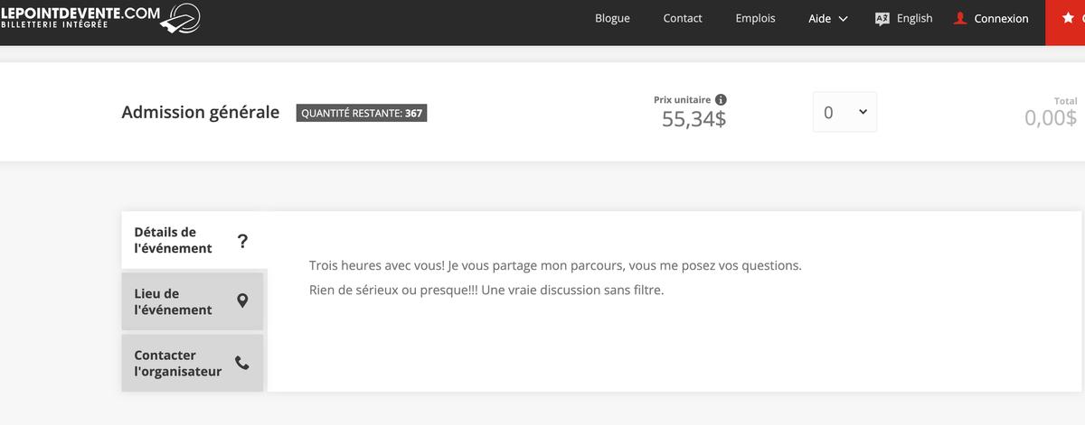 Les billets de la conférence de Guillaume Lemay-Thivierge ne se vendent pas