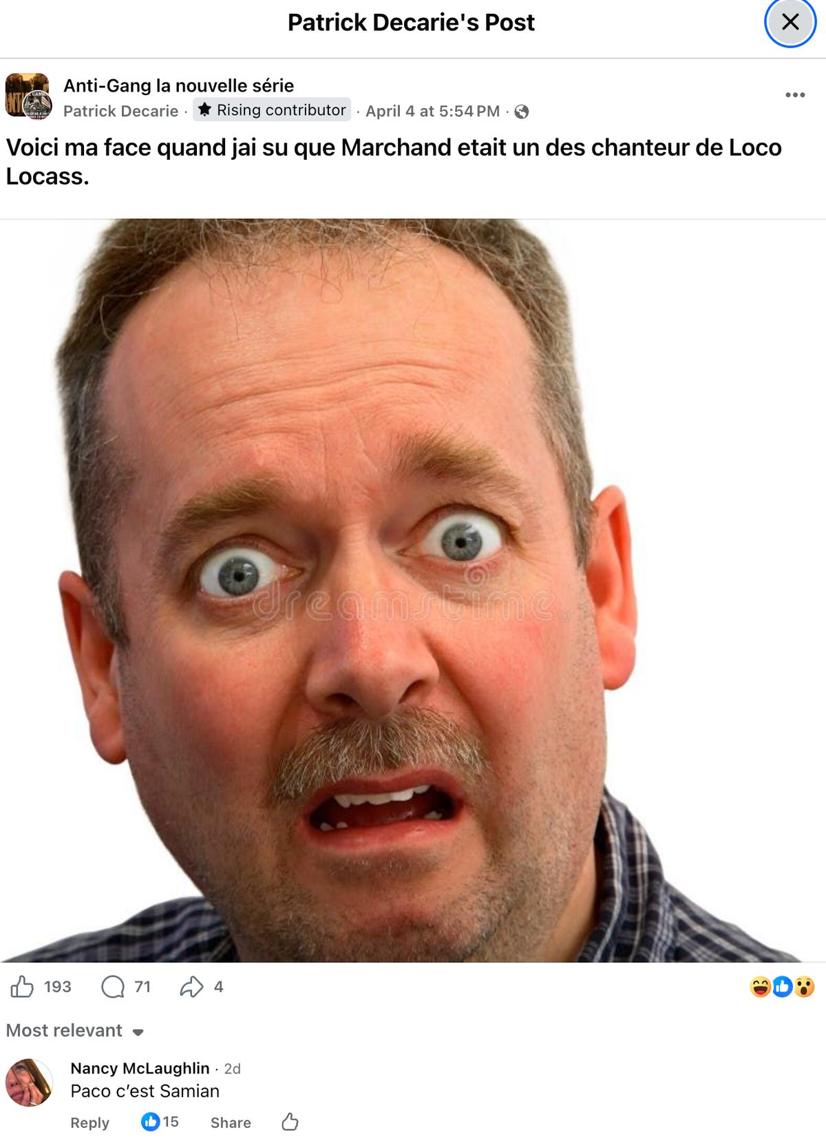 Un fan étonné sur le groupe d'Antigang