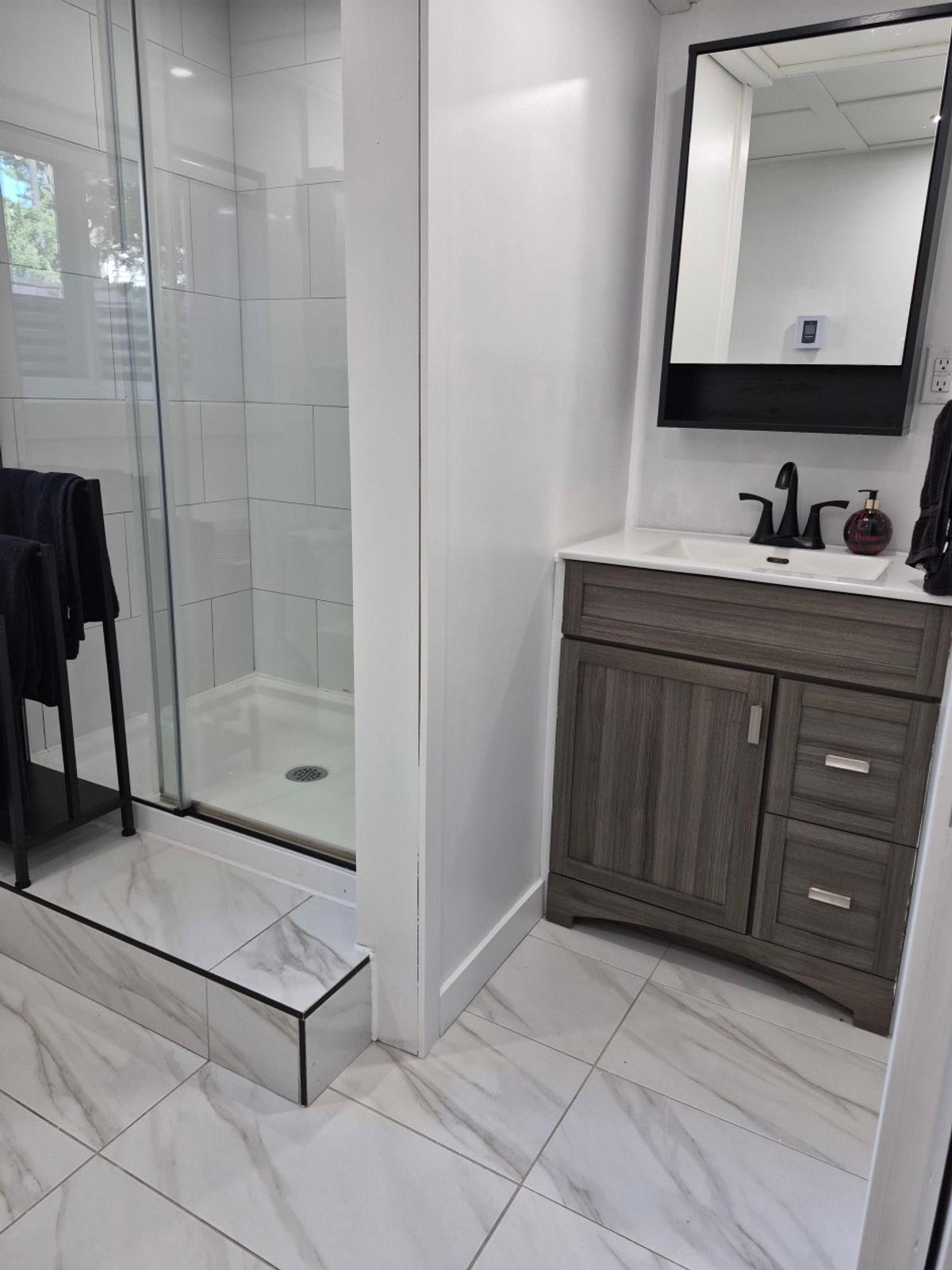 Salle de bain du sous-sol avec douche