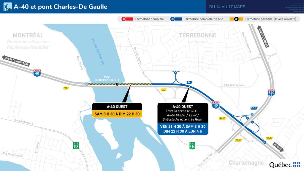 Fermetures au pont Charles-De Gaulle, du 14 au 17 mars