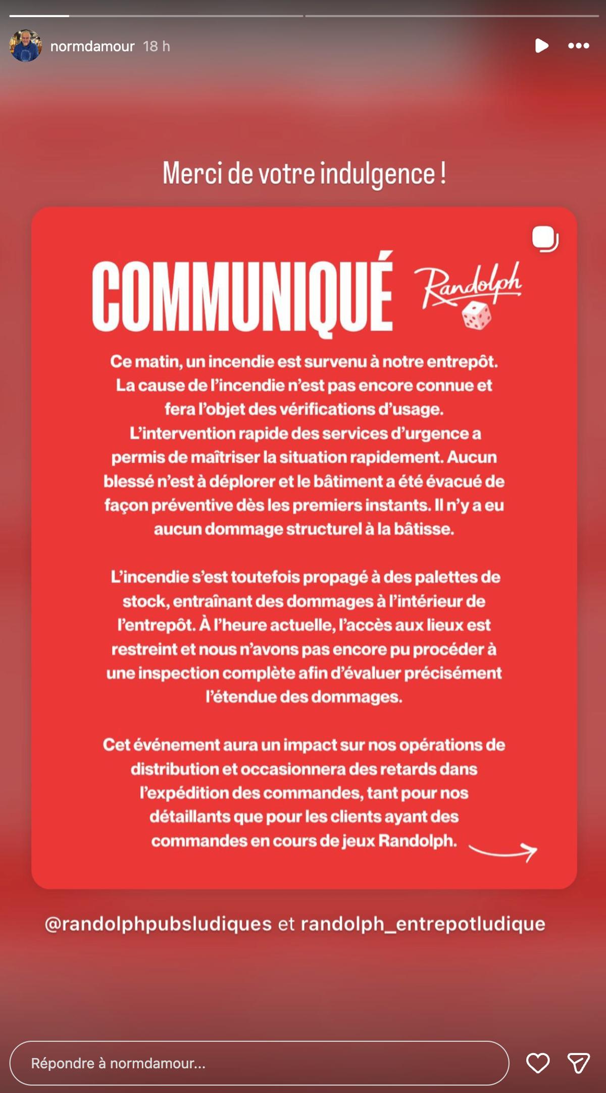 Normand D'Amour appelle à l'indulgence après l'incendie de Randolph