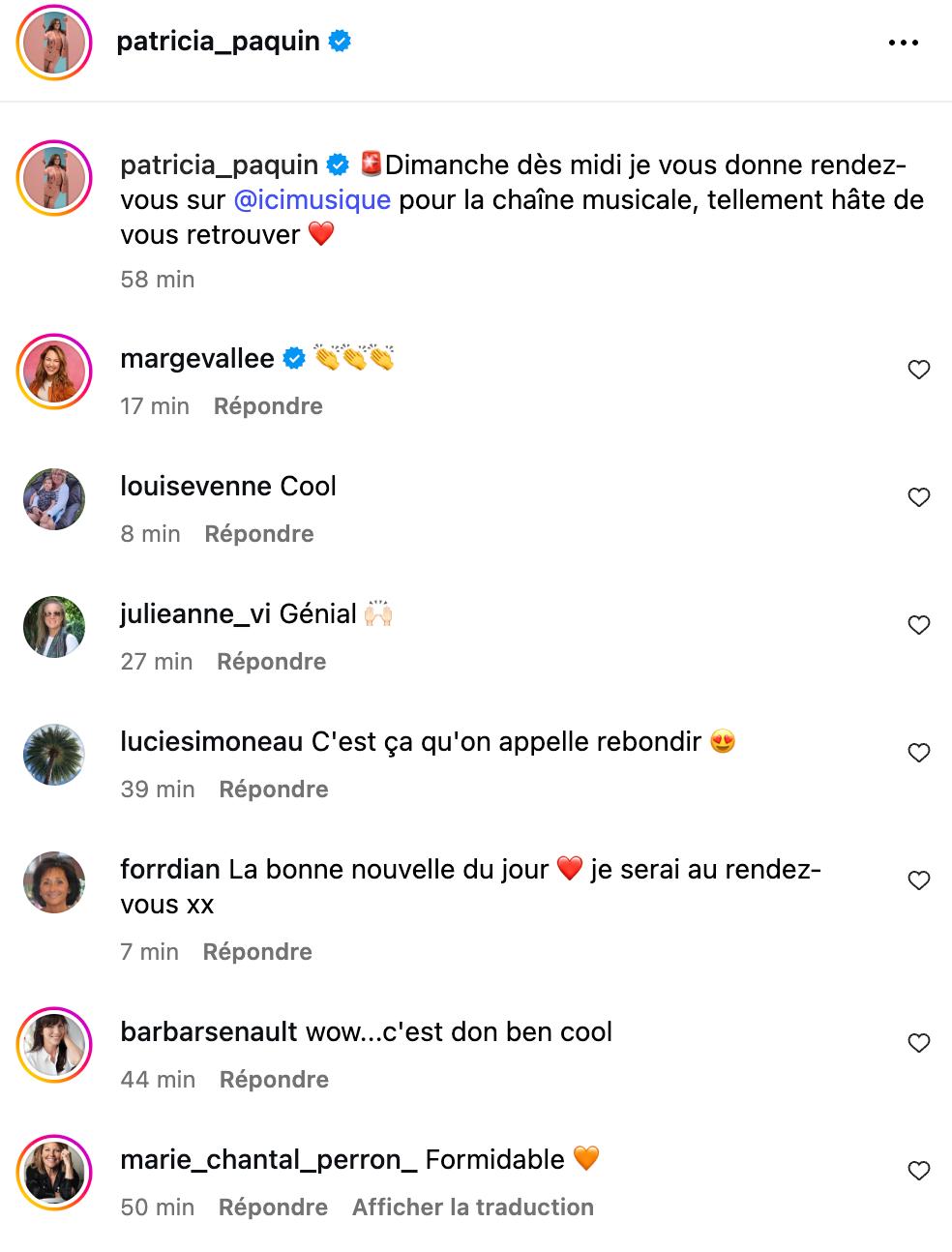 Commentaires sur l'annonce de Patricia Paquin